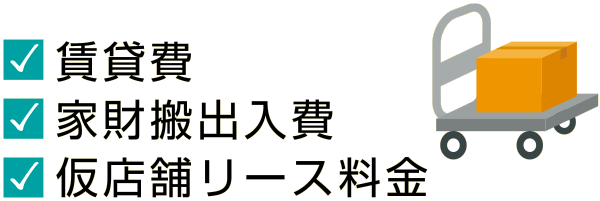 賃貸費、家財搬出入費、仮店舗リース料金